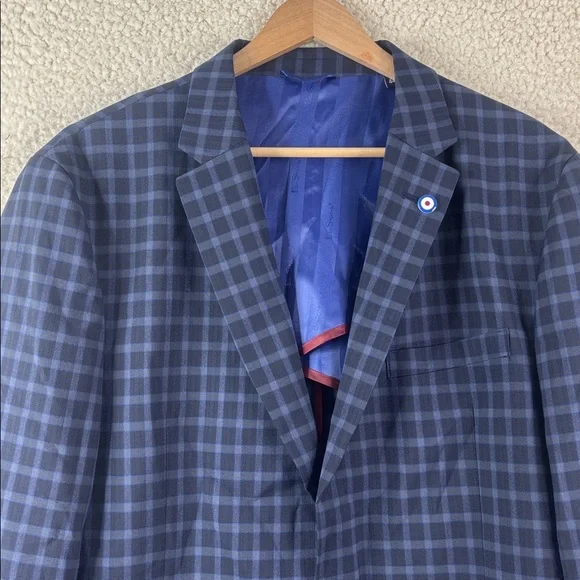 NWT Ben Sherman Mens Navy Blue Plaid Blazer Sport Coat Size 44R - Picture 4 of 16